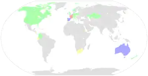 A world map with colours showing how many rider from each nation competed in the 2023 Tour de France.