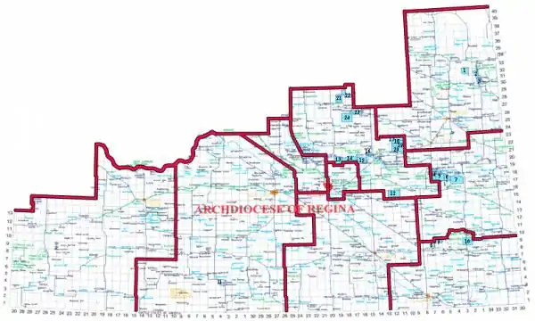 Map of the Roman Catholic Archdiocese of Regina