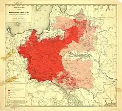 Polish ethnographic map from 1916, showing the proportions of Polish population, according to German censuses of 1916