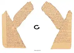 A drawing of fragments of marble bearing inscriptions in Nubian