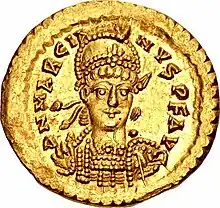 Golden coin depicting Marcian