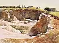 Marek Yanai, Quarry in Gilo, Watercolor on paper, 1992