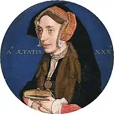 Margaret Roper; c. 1535–36, Bodycolour on vellum mounted on card, 4.5 cm diameter (1.8 in), Metropolitan Museum of Art, New York