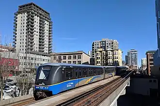 Metro train on elevated track