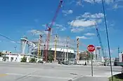 The site two weeks before completion of the final roof panel on March 13, 2011