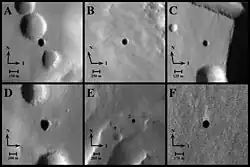 Cave entrances (possible) on Mars (2001 Mars Odyssey; September 24, 2007).