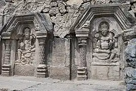 Sculptures in the Martand Temple. The trefoil arch is a characteristic feature of Brahminical temple architecture in Kashmir.