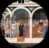 Masaccio, visits after birth, c. 1420, diameter: 56.5 cm (22.2 in)