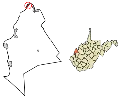 Location of Mason in Mason County, West Virginia.