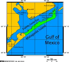 Geographic map of Matagorda Bay, Texas