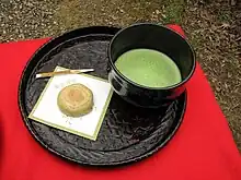 Matcha bowl with a pastry (wagashi), served at Kyoto's Daigo-ji