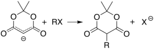 Alkylation of Meldrum's anion at carbon 5 alkyl halide