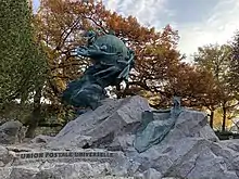 Memorial for the second oldest international organization the Universal Postal Union in Bern, a sculpture of Earth and the personified continents by René de Saint-Marceaux (1909), becoming in 1967 the organization's symbol.