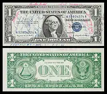 A 1957-A $1 Silver certificate short snorter flown in 1961 on Freedom 7 by Alan Shepard.