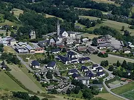 The church and surrounding buildings in Mercury