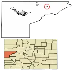 Location of the Town of Collbran in the Mesa County, Colorado.