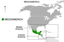 We can see that Mesoamerica its between Zacatecas and Aguascalientes, Mexico, &  Nicaragua and El Salvador