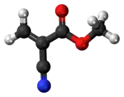 Ball-and-stick model of the methyl cyanoacrylate molecule