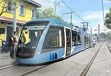 Illustration showing what a light rail car on the proposed MetroRiel system might look like