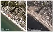 Aerial view showing destroyed buildings and debris