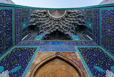 View from below of the muqarnas over the entrance