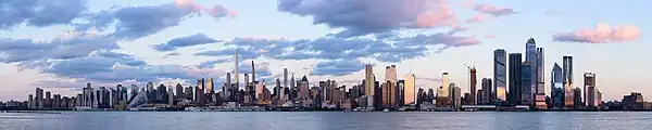 Midtown Manhattan viewed from Weehawken, New Jersey, in September 2021, at sunset.