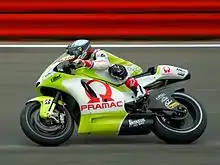 Mika Kallio, riding his Ducati Pramac in the 2010 British Grand Prix.