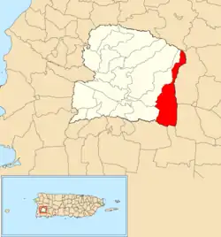 Location of Minillas within the municipality of San Germán shown in red