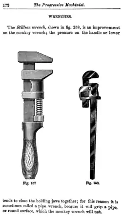 Monkey wrench (left) compared to Stillson or pipe wrench (right)