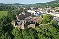 Aerial photo of Monmouth Castle and surrounding areas from the west.