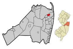 Location of Fair Haven in Monmouth County highlighted in red (left). Inset map: Location of Monmouth County in New Jersey highlighted in orange (right).