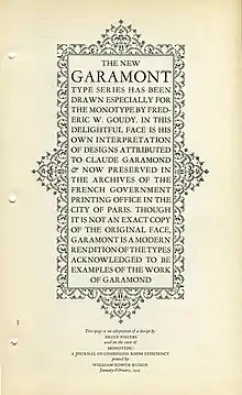 The American Monotype's Garamont specimen, showing the capitals.