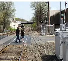 88th Street grade crossing over the Lower Montauk Branch; Woodhaven Boulevard overpass in background.