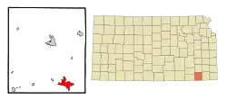 Location within Montgomery County and Kansas