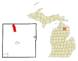 Location in Montmorency County and the state of Michigan