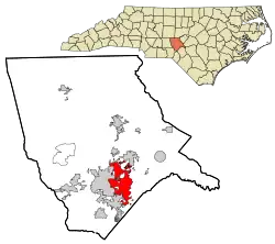 Location of Southern Pines in Moore County, North Carolina (bottom) and of Moore County in North Carolina (top)