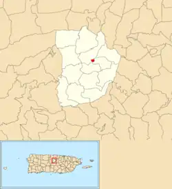 Location of Morovis barrio-pueblo within the municipality of Morovis shown in red