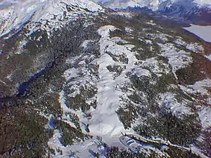 Aerial view of Mount Eyak ski area, located in the Chugach Census Area, and location of the oldest working chairlift in North America