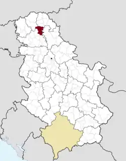 Location of the municipality of Bečej within Serbia