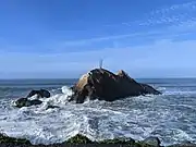 Mussel Rock seen from the beach of the eponymous Mussel Rock Park.