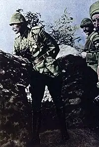 Mustafa Kemal at Gallipoli with his soldiers, 1915.