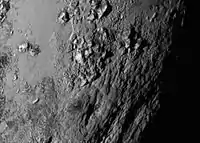 Tenzing Montes on Pluto(closeup; 14 July 2015).