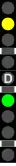 Two-shot grade time signal, switch set to straight, next signal is a home signal set to diverge and red only due to grade timing