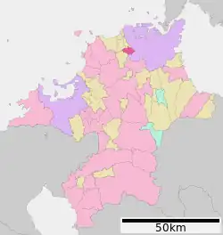 Location of Nakama in Fukuoka Prefecture