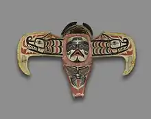 'Namgis thunderbird transformation mask, 19th century, cedar, pigments, leather, nails, metal plate, 71 in. wide when open, Brooklyn Museum, NY