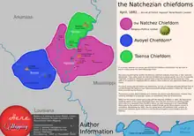 Map of the pre-contact distribution of the Natchez people and their chiefdoms in 1682