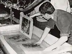 Manuscripts from the National Library being washed and dried in the boiler room of Firenze Santa Maria Novella railway station, after the November 1966 flood