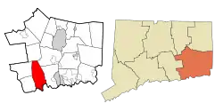 East Lyme's location within New London County and Connecticut