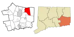 Griswold's location within New London County and Connecticut