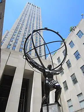 Atlas by Lee Lawrie, bronze sculpture, 1937, Rockefeller Center, New York City